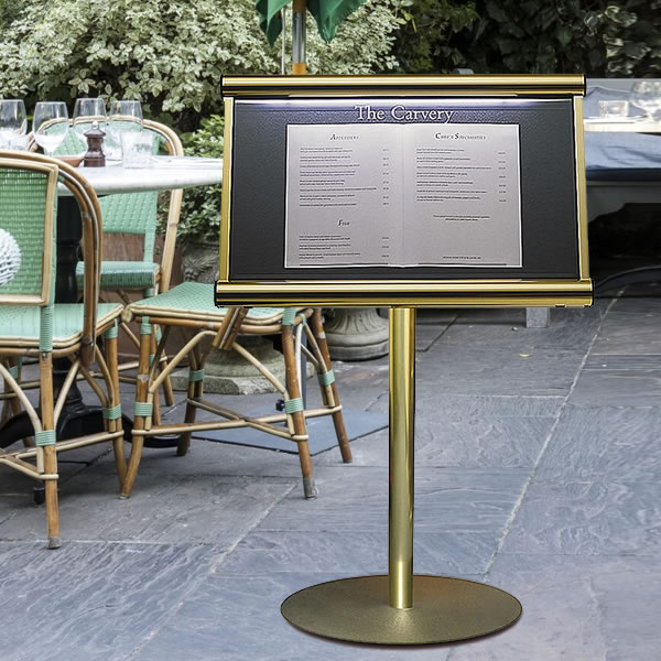 Battery Powered Scroll Exterior Menu Stand with Optional Printing to the Glazing